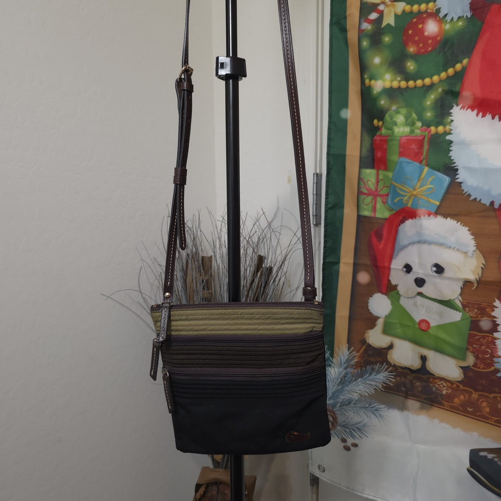 Authentic Dooney & Bourke Nylon North South Triple Zip Crossbody Bag Multi Color